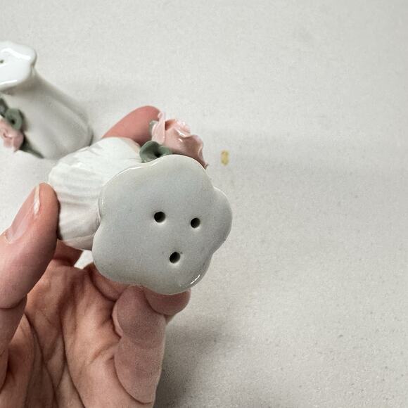 Vintage Porcelain Rose Salt and Pepper Shakers 3" White Pink Grandma Core - Picture 7 of 8